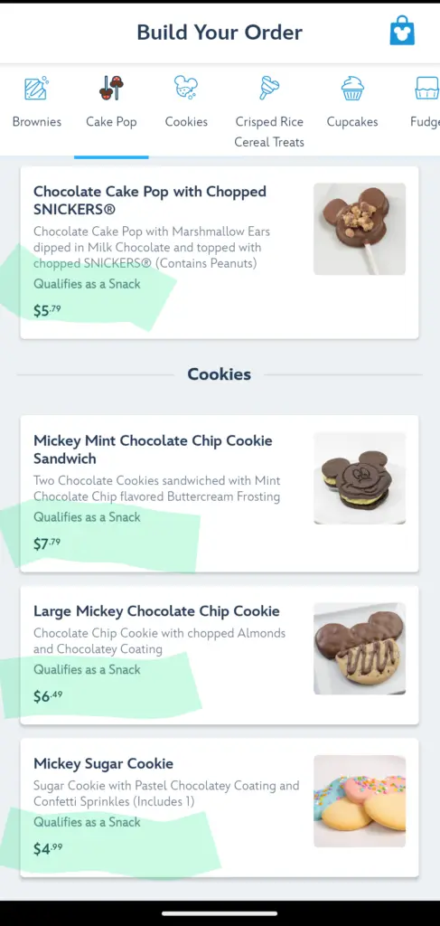 Disney World food order page for maximising dining plan