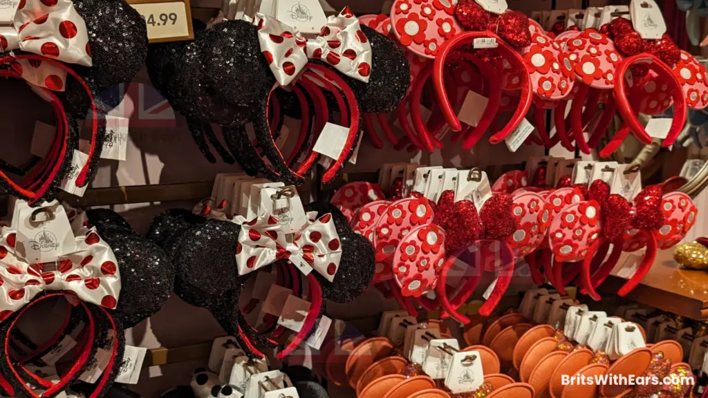 Mickey ears merchandise in a shop at Magic Kingdom