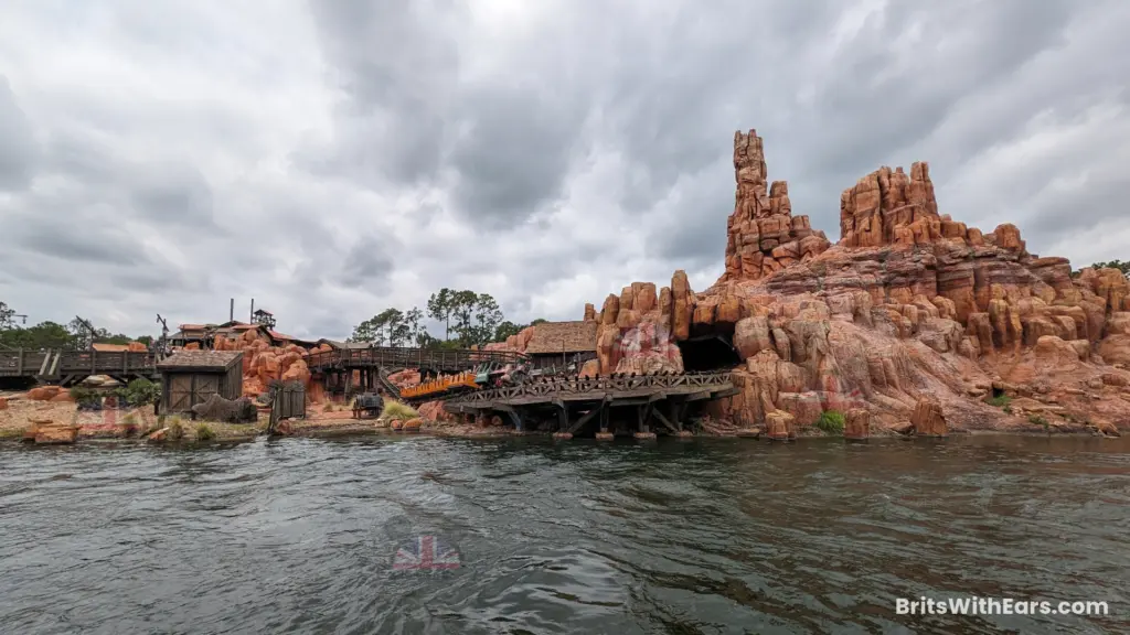 Big Thunder mountain sits next to the river in Frontier land